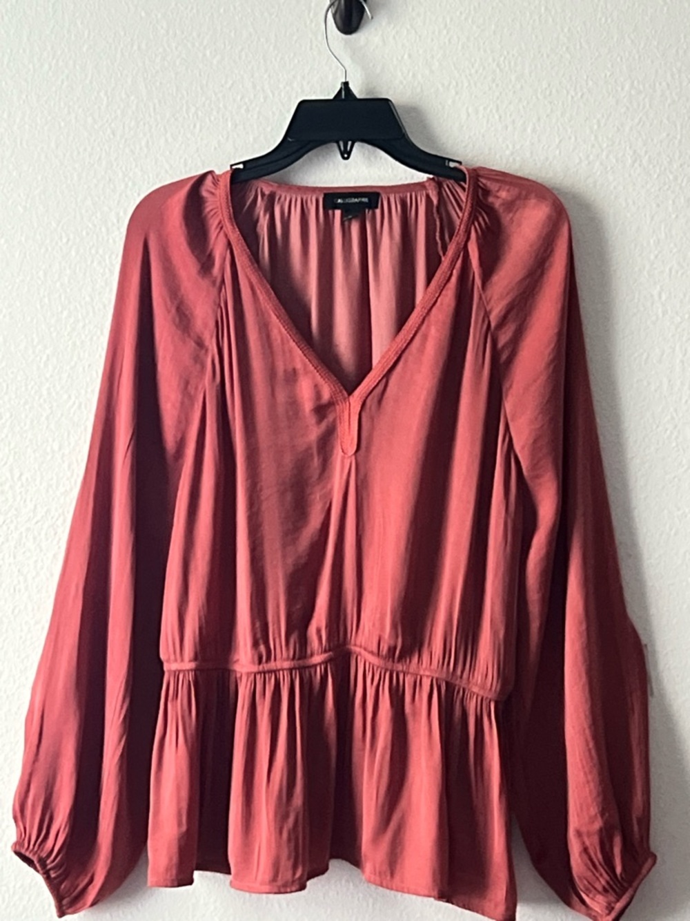 Calligraphie Women's Long-Sleeve V-Neck Peplum‎ Blouse - Rose, Size XL